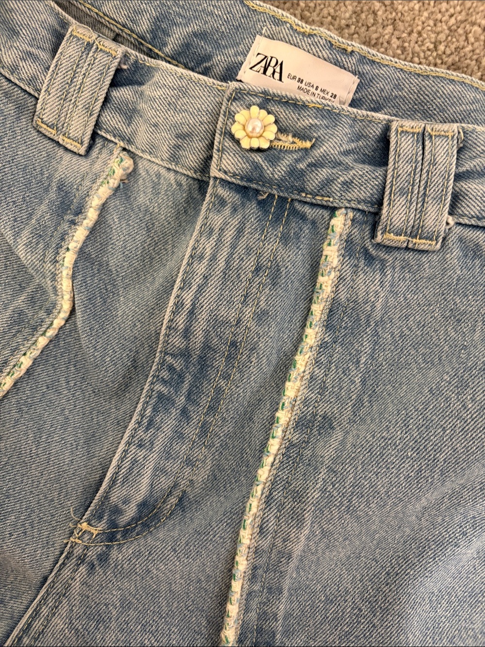 Daisy Button Tweed Accent Jeans